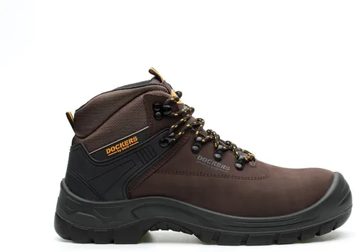 Dockers Magic High S3 Sicherheitsschuh Dunkelbraun Größe 41 - Robuster Sicherheitsschuh für Bau und Industrie: Atmungsaktives Obermaterial, rutschfeste Sohle und ergonomisches Design bieten höchsten Komfort und Sicherheit im Arbeitsalltag.