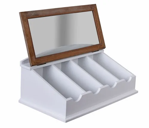 Besteckkiste Weiss Besteckkasten mit Glasdeckel Holzbox Besteckaufbewahrung neu