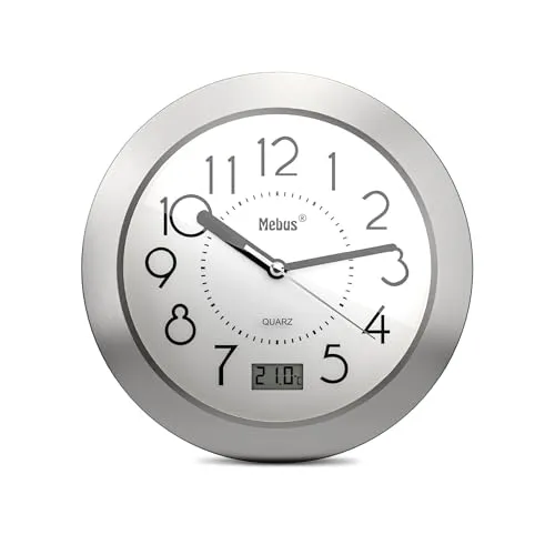 Mebus Quarz-Badezimmeruhr Digital 17cm - Moderne Badezimmer-Uhr mit digitaler Anzeige, einfach mit Saugnäpfen zu montieren und ideal für den Innenbereich.