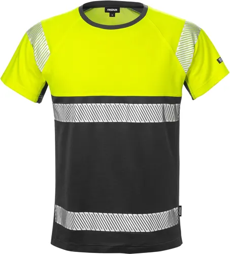 Fristads 129511-196-M High Vis T-Shirt - Arbeits- & Schutzkleidung mit UPF 40+ Schutz gegen UV-Strahlung, ideal für sichere Sichtbarkeit bei der Arbeit dank gestreifter Reflexbänder und hochwertigem Rippstrick.