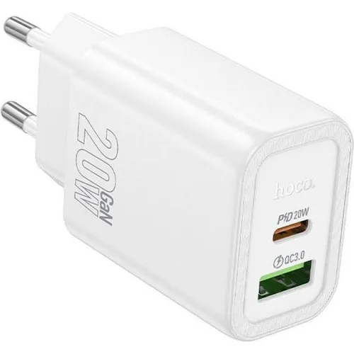 Hoco Adapter wall charger USB A + Type C PD QC3.0 3A 20W N61 white (20 W, 2 Ports) (54180157)