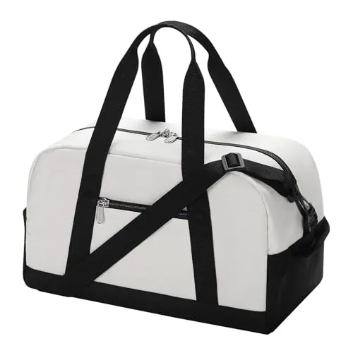 Mini Reisetasche, Sporttasche 18L Small Duffel Bag XS, Schulsporttasche, Weekender, Fitnesstasche 35x20x25cm-Off White