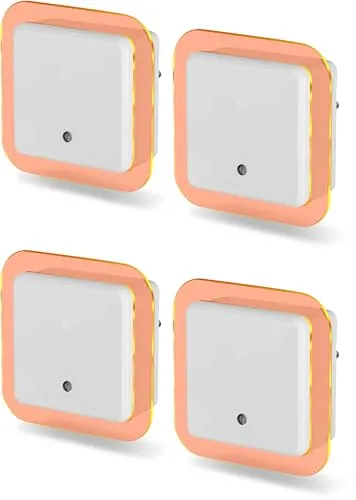Northpoint LED Nachtlicht Bernsteinweißes Licht (1500-1800K) 2er-Set (4 Stk. Eckig mit Dämmerungssensor und zusätzlichem USB-Anschlüssen)