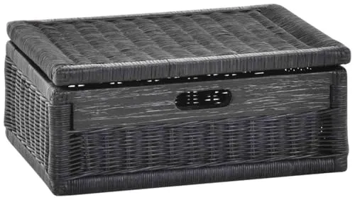 Korb mit Deckel Rattan geflochten Regalkorb, Schrankkorb Aufbewahrung (Royal Schwarz, Klein)