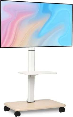 Hellsehen Rollender TV-Ständer für 81,3-178,8 cm (32-70 Zoll), Flache, Gebogene LED-Bildschirme, LCD-OLED-Bildschirme, bis zu 45,4 kg, höhenverstellbar, mobiler TV-Wagen mit abschließbaren Rädern