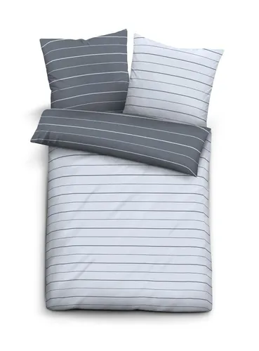 Biberna Mako-Satin Bettwäsche STREIFEN - M blau - Bettwäsche aus 100% Baumwolle, Größe 135x200 cm, sorgt für einen erholsamen Schlaf und ein stilvolles Schlafzimmer.