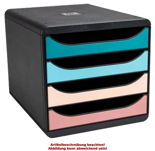 Exacompta 310606D Big Box, Schubladenbox mit 4 Schubladen - Briefkörbe, umweltfreundliche Schubladenbox aus recyceltem Kunststoff, ideal für Büro und Home Office, mit geräuschlosem Auszug und hoher Stabilität.