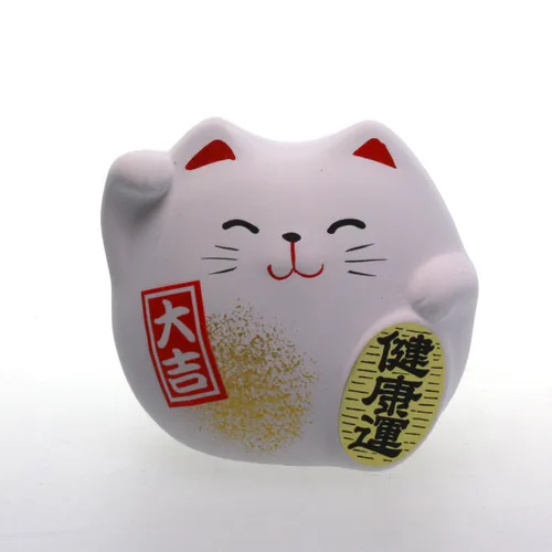 Feng-Shui Manekineko weiß, japanische Winkekatze, für gesundheitliches Glück