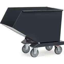 Fetra Kippbehälter Muldenkipper 4704 - Stapler geeignet, 0,8 m³, anthrazit - Transportroller mit 800 kg Tragkraft, kippbarem Stahlblech und TOTALSTOP Zentralbremse für maximale Sicherheit. Ideal für effiziente Transportlösungen.