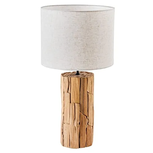invicta INTERIOR Design Tischlampe ROOTS 60cm Treibholz beige Leinenschirm handmade
