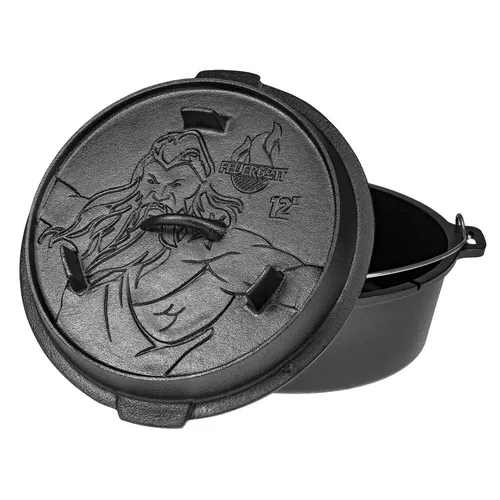 FEUERGOTT Dutch Oven Gusstopf mit Deckel - Grill-Werkzeuge: 6 l Gusseisen Dutch Oven, ideal für 5-8 Personen, geeignet für alle Herdtypen und perfekt für schmackhafte Grillgerichte.