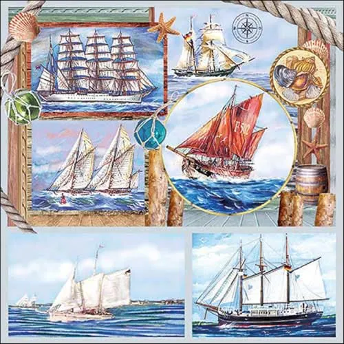 Ambiente 20 Servietten Maritim Mit dem Segelschiff unterwegs als Tischdeko. Papierservietten mit Motiv. Auch für Decoupage und Serviettentechnik 33x33cm