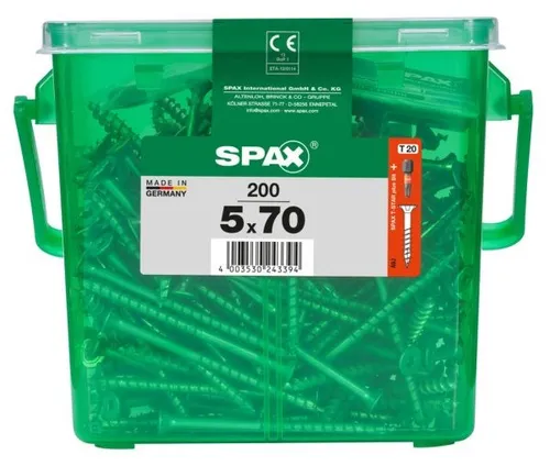 SPAX Universalschraube 5 x 70 mm, 200 Stück - SPAX Universalschrauben mit Teilgewinde und Senkkopf, ideal für präzise Befestigungen und hohe Stabilität. Perfekt für Handwerksprojekte!