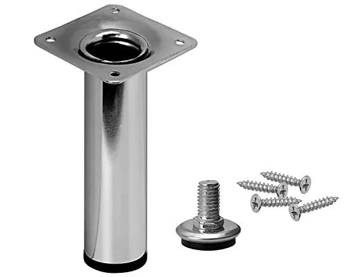 Stahlia Möbelfuß verstellbar 8cm Höhe Chrom Glanz Ø30mm Sofafuß Stahlrohrfuß Sockelfuß Schrankfuß Füße für Möbel Tischbein Rund belastbar bis 50 kg