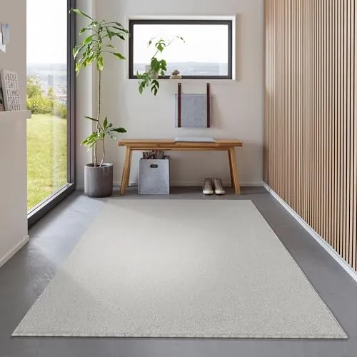 Carpetsale24 Läufer Teppich 80x250 cm Creme, Kurzflor, Einfarbig, Modernes Design, Rechteckig, Pflegeleicht, Rutschhemmend, Flurmatte für Küche, Korridor, Eingang