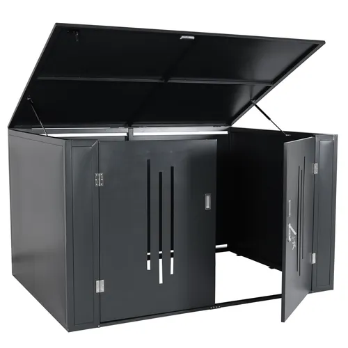 4er-Fahrradgarage HWC-K64 - abschließbare Metallbox für 4 Fahrräder, mit hydraulischem Deckel und Hakenleiste für optimale Sicherheit und Stauraum