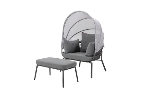 Leco Hängesessel mit Fußhocker - anthrazit - Hängesessel mit verstellbarem Sonnendach, inkl. Polsterauflage und Kissen, separater Fußhocker für optimalen Komfort, UV- und witterungsbeständig.