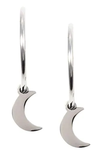 Happiness Boutique Damen Mond Creolen mit Anhängern in Silberfarbe | Kleine Halbmond Ohrringe Edelstahlschmuck