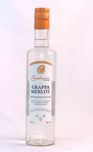 Carducci Grappa Merlot 0,5l - Hochwertiger italienischer Grappa - Sonstige, edler Grappa aus Merlot-Trauben mit 40% Vol., perfekt für Genießer und besondere Anlässe.