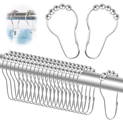 Stück Duschvorhang Haken, Duschringe Duschvorhangringe Haken, Aufhängeringe mit Gleitsystem, Duschringe Gardinenringe, Gleitende Duschvorhanghaken für Duschvorhangstange, Kleiderstange (Silber) 24