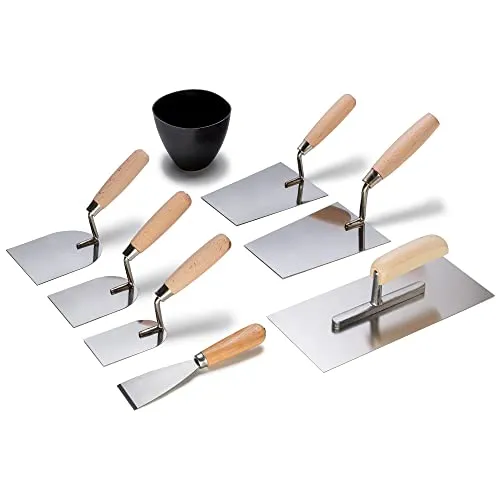Colorus Verputzer Werkzeug Set 8 tlg. aus Edelstahl - Glättekellen Set mit 8 hochwertigen Werkzeugen aus rostfreiem Edelstahl und gewachstem Holzgriff, ideal zum professionellen Verputzen und Glätten von Putz- und Spachtelmassen.