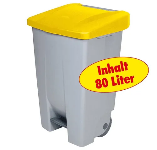 BRB-Lagertechnik Tret-Abfallbehälter mit Rollen, 80 Liter - Fahrbarer Tret-Abfallbehälter mit 80 Litern Volumen und farblich gekennzeichneten Deckeln zur einfachen Mülltrennung. Ideal für Innen- und Außenbereiche, leicht zu transportieren dank 2 Rollen.
