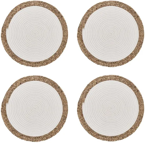 Zeller Present Platzset, rund, 38 cm, 4 Stk., Baumwolle & Wasserhyazinthe - Hübsches rundes Platzset aus Baumwolle und Wasserhyazinthe. Ideal für Teller und Bestecke, mit einem Durchmesser von 38 cm. Perfekt für jeden Tischstil. Pflegeleicht und abwischbar, in einem Set von 4 Stück.