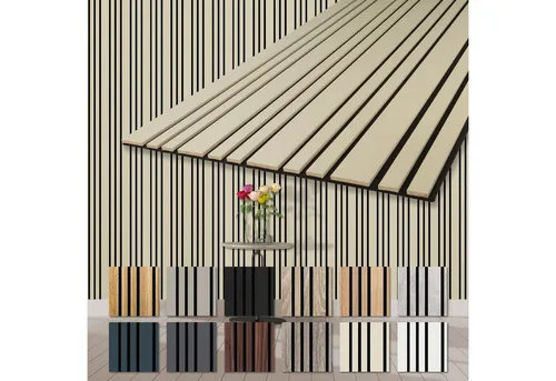 HEXIM Akustikpaneele Holz 278x60cm Mila - 3D-Wandpaneele mit flexibler Montage, ideal zur Verbesserung der Raumakustik und für eine stilvolle Wandgestaltung.