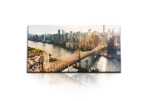 Sinus Art Leinwandbild Kunstdruck Bilder 120x60cm New York Brooklyn Bridge Hochhäuser Großsta, (1 St)