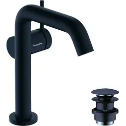 hansgrohe Tecturis S Fine - Mattschwarze Waschtischarmatur mit Push-Open - Waschraumarmaturen mit EcoSmart+ für 20 % weniger Wasserverbrauch. CoolStart-Technologie für energiesparenden Kaltwasserfluss und elegantes, puristisches Design.