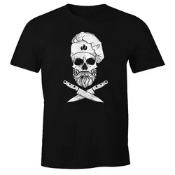 MoonWorks Print-Shirt Herren T-Shirt Grillen Koch Totenkopf Messer Hipster Skull Chef Grill-Shirt Moonworks® mit Print schwarz XXL