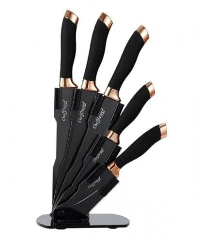 Messer Kochmesser Messerset mit Messerständer 6-tlg. Rungassi schwarz gold KS10