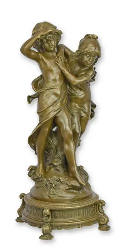 Aubaho Dekoobjekt Bronzeskulptur Junge und Mädchen im Antik-Stil - Hochwertige Bronzeskulptur im antiken Stil, handgefertigt für zeitlose Eleganz. Mit den Maßen 24 x 58 x 24 cm und einem Gewicht von 13,12 kg ist dieses Kunstwerk ein echter Blickfang in jedem Raum.