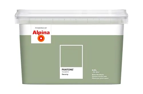 Alpina Wandfarbe Pantone 15-6310 Swamp 2,5l - Innen- & Außenfarben, umweltfreundliche matte Wandfarbe in beruhigendem Grün, ideal für kreative Raumgestaltungen und vielseitig einsetzbar auf verschiedenen Untergründen.