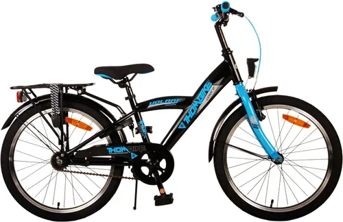 Volare Thombike Kinderfahrrad 20 Zoll - Jungen - Schwarz Blau - Robustes 20 Zoll Kinderfahrrad für Jungen, höhenverstellbar und ausgestattet mit sicherem Kettenschutz, ideal für Abenteuer und Komfort beim Fahren.