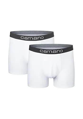 Camano Herren Boxershorts Unterhosen Herren elastischer Gummibund ohne Einschneiden Baumwolle Stretch hautfreundlich Atmungsaktiv 2er Pack M White
