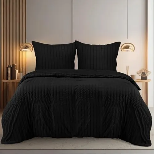 Utopia Bedding Seersucker Bettwäsche 220x240 Set in schwarz von Utopia Bedding