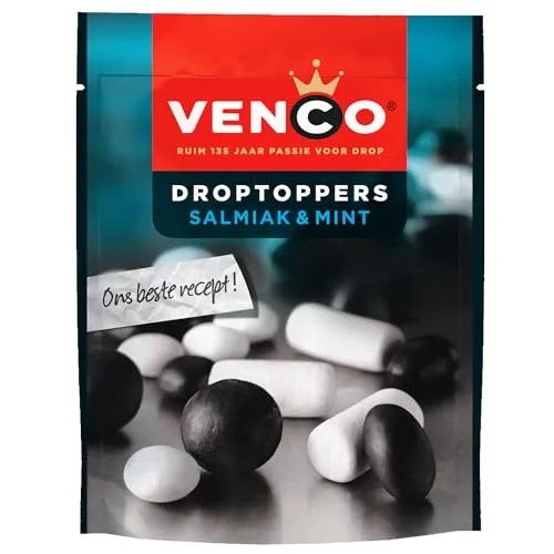 Venco Droptoppers Salmiak & Mint 215g I Lakritz- und Minz Lakritz-Mix I Lakritz Drops aus den Niederlanden I Holländische Lakritze I Drop aus Holland