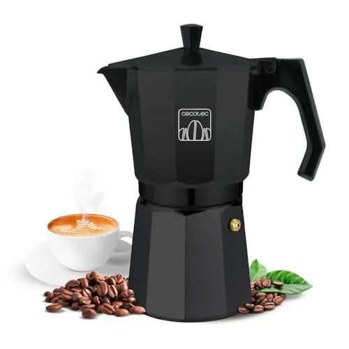 Cecotec Italienischer Kaffeekocher Cumbia Mokclassic 300 Black, 150 ml, Aluminium, Kapazität 3 Tassen Kaffee, geeignet für verschiedene Arten von Kochfeldern und leicht zu reinigen, spülmaschinenfest