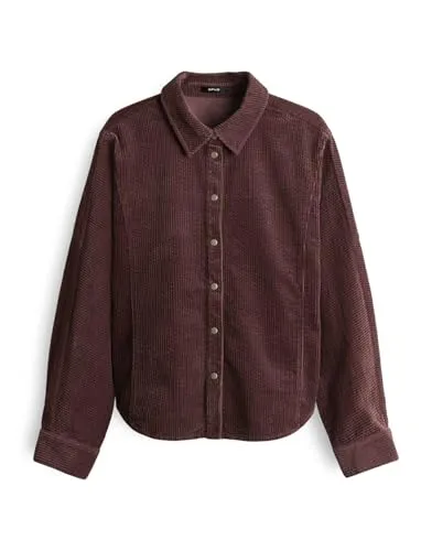 OPUS Damen Langarmbluse FRENKI Regular Overshirt - Damenblusen aus hochwertigem Cord in Dark Grape, ideal für einen lässigen und stilvollen Look mit bequemer Passform.
