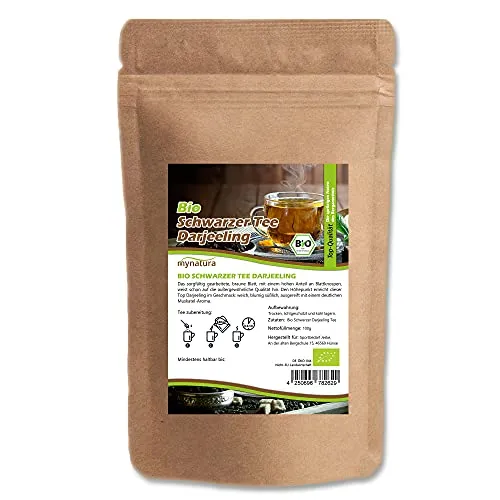 Mynatura Bio Schwarzer Darjeeling Tee I Schwarztee I Bio-Tee I Darjeelingtee I Naturprodukt I Schwarzer Tee I Im Beutel (100g)