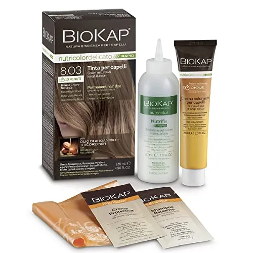 BIOKAP RAPID Permanente Haarfarbe 8.03 Helles Naturblond | NUR 10 MINUTEN EINWIRKZEIT | Bio Arganöl - TricoREPAIR Komplex - VEGAN | Optimale Grauabdeckung | Bis zu 80% natürliche Inhaltsstoffe
