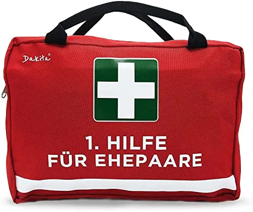 Dakita Erste-Hilfe Tasche für Ehepaare – Hochzeitsgeschenk oder Geschenk zum Hochzeitstag – 28×18×8 cm – rot – ohne Inhalt