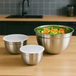 Koopman Schüssel Salatschüssel Rührschüssel Edelstahl 550/850/1350ml 3er Set, Edelstahl, (3-tlg), 3 Größen, Rostfrei, Inkl. Deckel, Langlebig silberfarben
