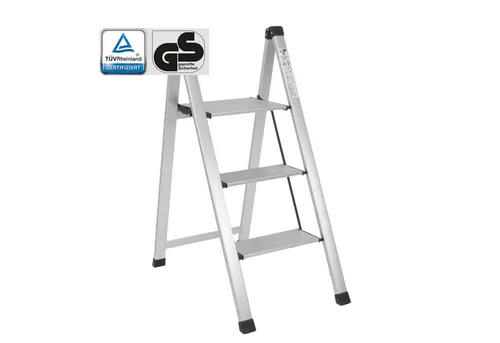 TRUTZHOLM Trittleiter Alu 3-stufig silber klappbar 150 kg Anti-Rutsch Trittflächen TÜV/GS