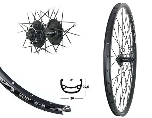 Vorderrad 26 Zoll 21-559 Disc Shimano M475 Scheibenbremse 6 Loch schwarz Bremse