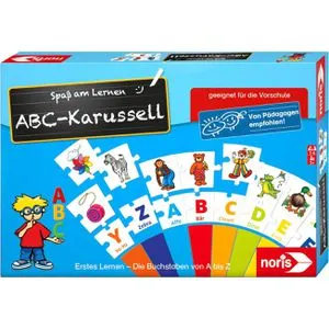 Noris 606076151 ABC Karusell - Lernspiel für Kinder ab 5 Jahren, spielerisches Buchstabenlernen für 1 bis 6 Spieler