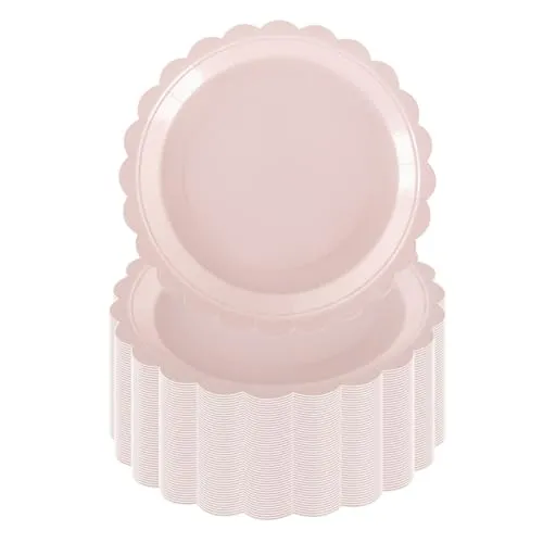 PHUNAT 50 Stück rosa Blumenteller, 17,8 cm, Papier, Dessertteller, Babyrosa, Partyzubehör, Dekorationen