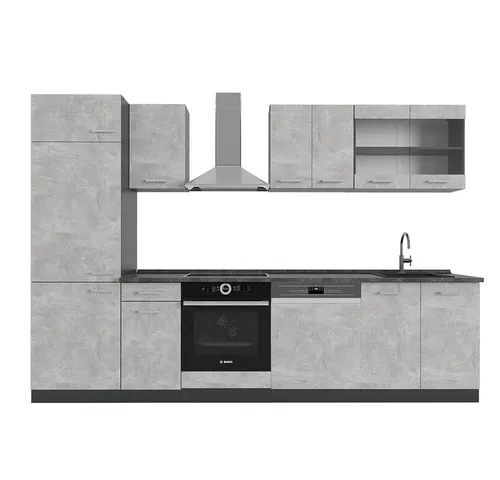 Vicco Küchenzeile R-Line, Beton/Anthrazit, 300 cm - Küchenzeilen mit höhenverstellbaren Füßen für ergonomisches Kochen, modernes Design und flexible Konfigurationen für Ihre individuelle Küche.