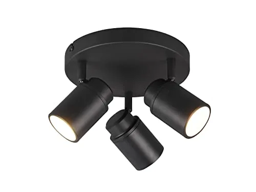meineWunschleuchte Badezimmerlampe Rondell 3-flammig Schwarz - Moderne Deckenlampe für Feuchträume mit IP44, dimmbar in 3 Stufen und austauschbaren GU10 LEDs für warmweißes Licht.